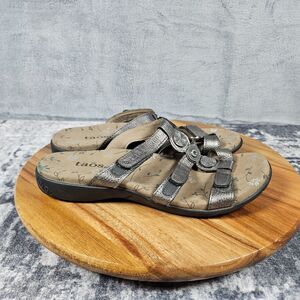 Taos Womens Prize 3 Sandals Size 7 Pewter Leather Strappy Slide Shoe Adjustable